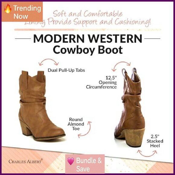 Modern Western Distressed Cowboy Boots with Pull-Up Tabs, Mid-Calf - Picture 6 of 8